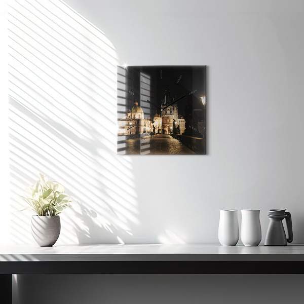 Ceas pătrat de perete din sticlă Podul Carol din Praga