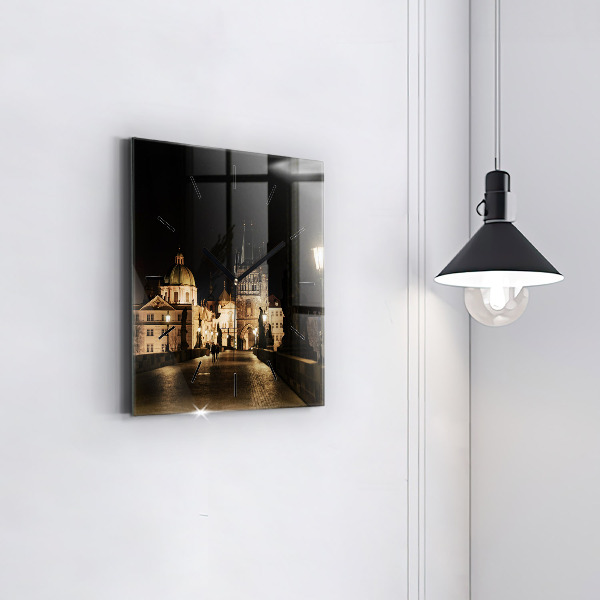 Ceas pătrat de perete din sticlă Podul Carol din Praga