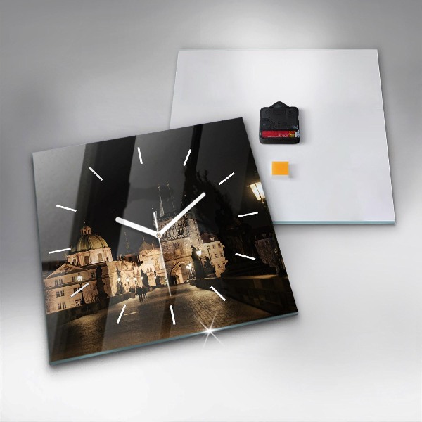 Ceas pătrat de perete din sticlă Podul Carol din Praga