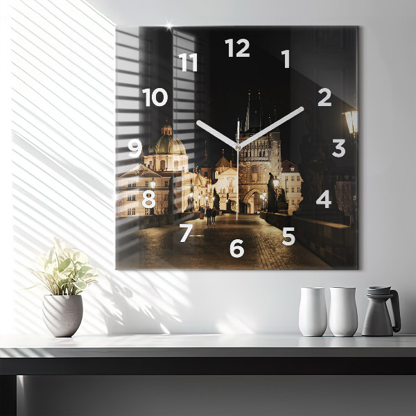 Ceas pătrat de perete din sticlă Podul Carol din Praga