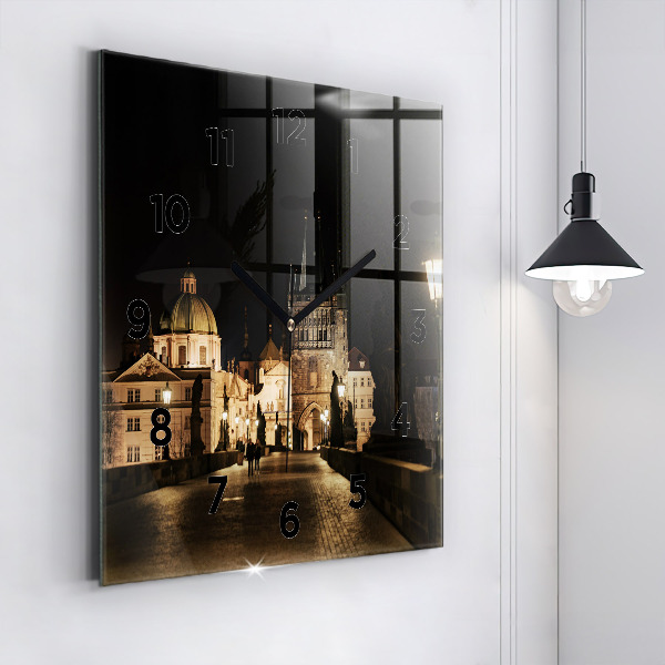 Ceas pătrat de perete din sticlă Podul Carol din Praga