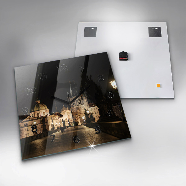 Ceas pătrat de perete din sticlă Podul Carol din Praga