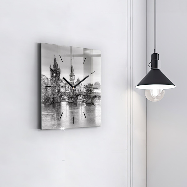 Ceas pătrat de perete din sticlă Podul Carol din Praga