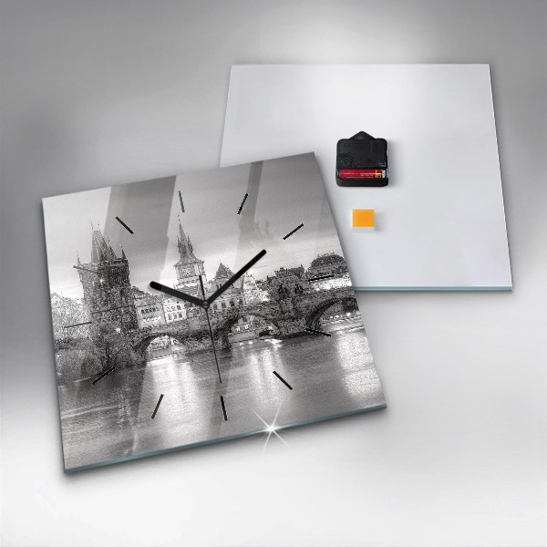 Ceas pătrat de perete din sticlă Podul Carol din Praga