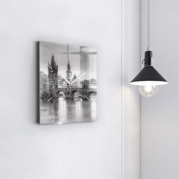 Ceas pătrat de perete din sticlă Podul Carol din Praga