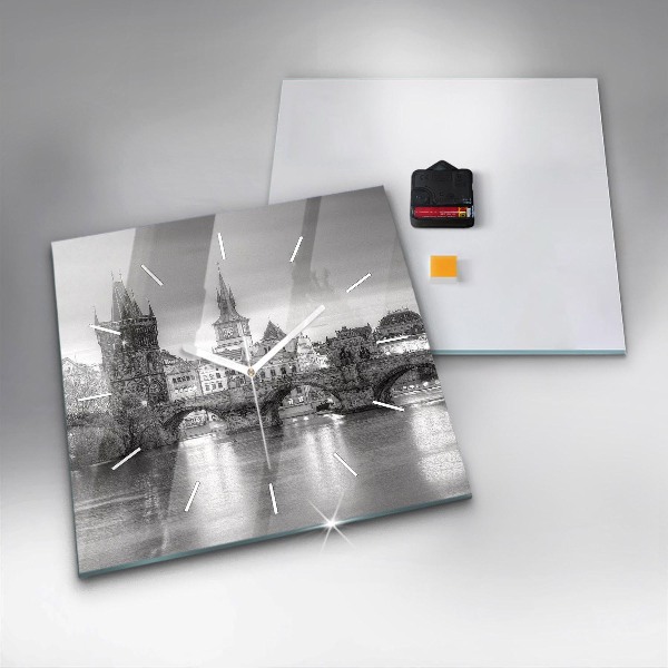 Ceas pătrat de perete din sticlă Podul Carol din Praga