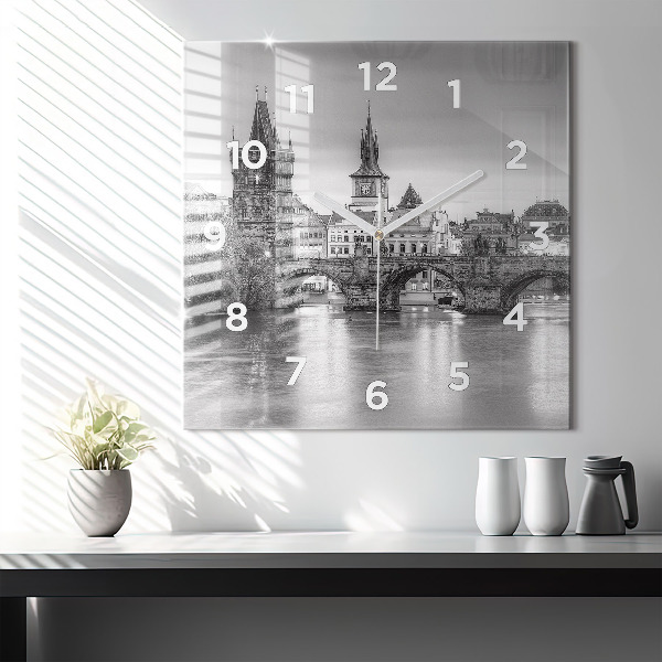 Ceas pătrat de perete din sticlă Podul Carol din Praga