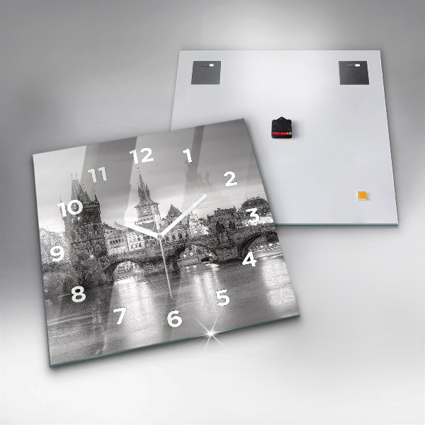 Ceas pătrat de perete din sticlă Podul Carol din Praga