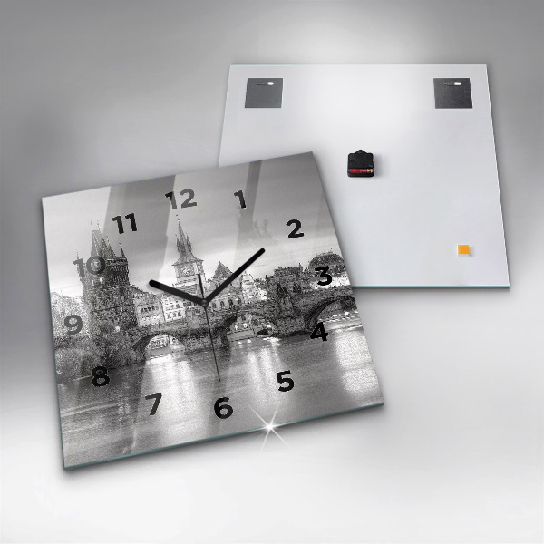 Ceas pătrat de perete din sticlă Podul Carol din Praga