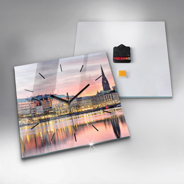 Ceas pătrat de perete din sticlă Alster în Hamburg