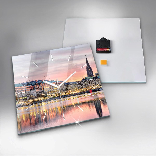 Ceas pătrat de perete din sticlă Alster în Hamburg