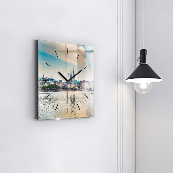 Ceas pătrat de perete din sticlă Binnenalster din Hamburg
