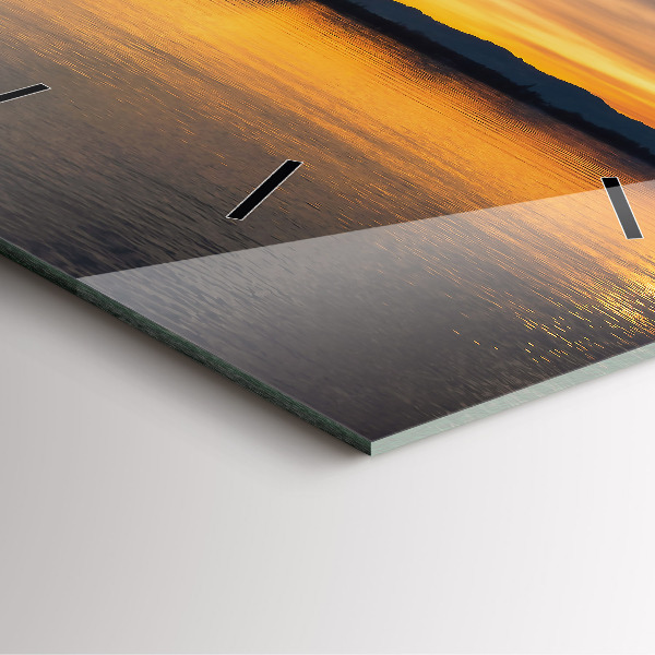 Ceas pătrat de perete din sticlă Apus peste lac