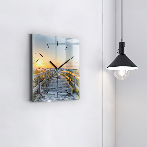 Ceas pătrat de perete din sticlă Vacanta la plaja