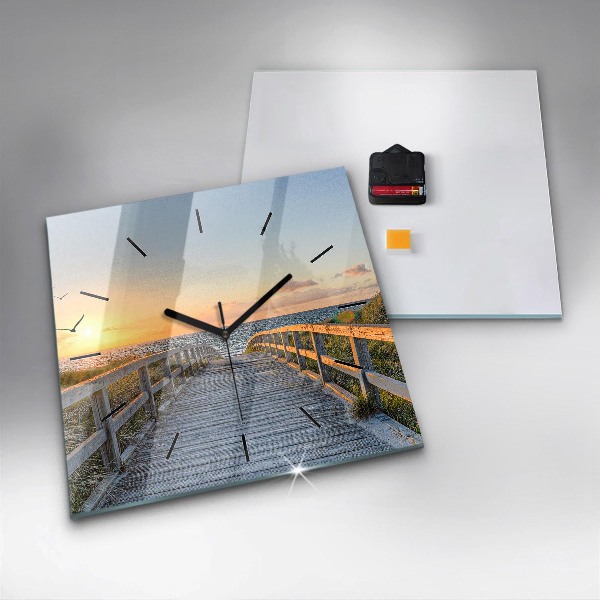 Ceas pătrat de perete din sticlă Vacanta la plaja