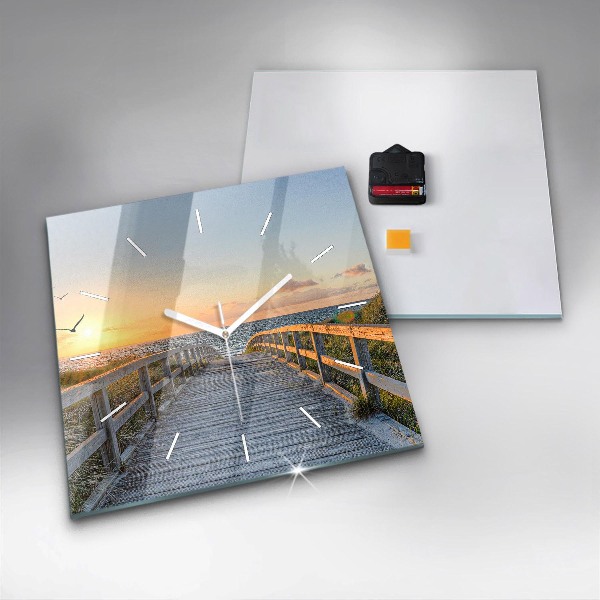 Ceas pătrat de perete din sticlă Vacanta la plaja