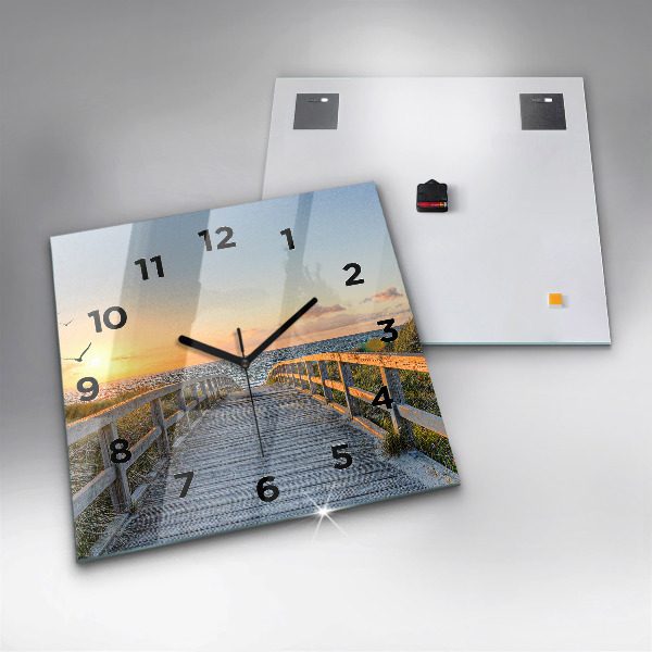 Ceas pătrat de perete din sticlă Vacanta la plaja