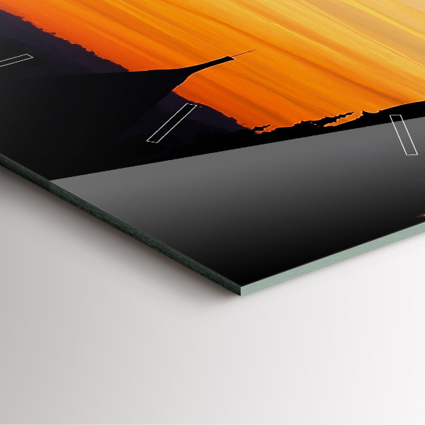 Ceas pătrat de perete din sticlă Clădire și apus