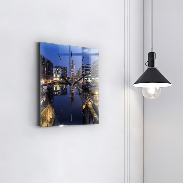 Ceas pătrat de perete din sticlă Orașul iluminat noaptea