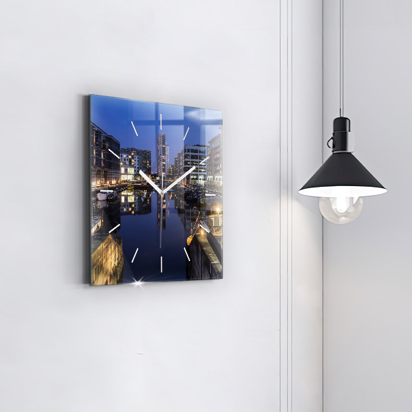 Ceas pătrat de perete din sticlă Orașul iluminat noaptea