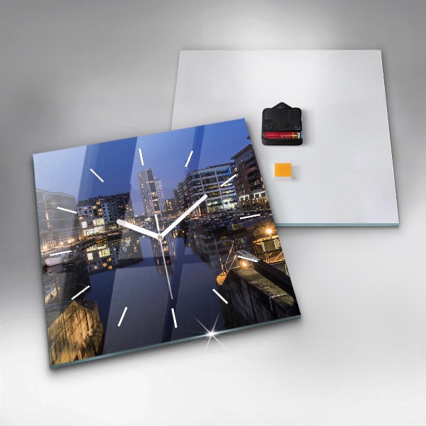 Ceas pătrat de perete din sticlă Orașul iluminat noaptea