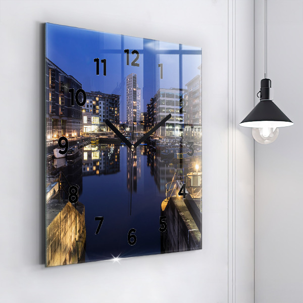Ceas pătrat de perete din sticlă Orașul iluminat noaptea