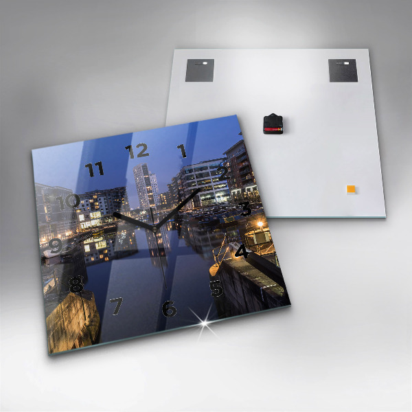 Ceas pătrat de perete din sticlă Orașul iluminat noaptea
