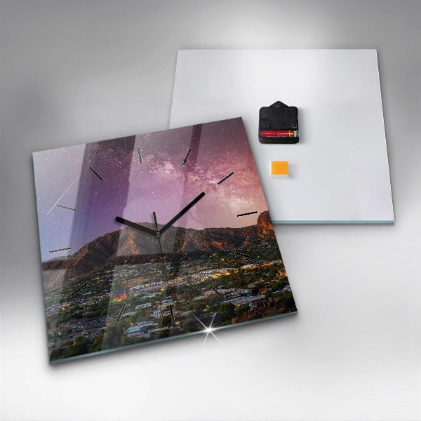 Ceas pătrat de perete din sticlă Peisaj montan