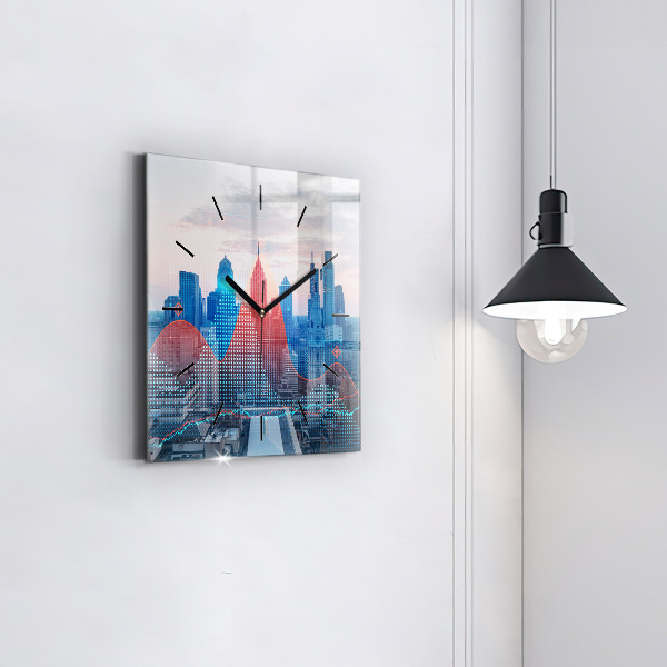 Ceas pătrat de perete din sticlă Zgârie-nori din Philadelphia