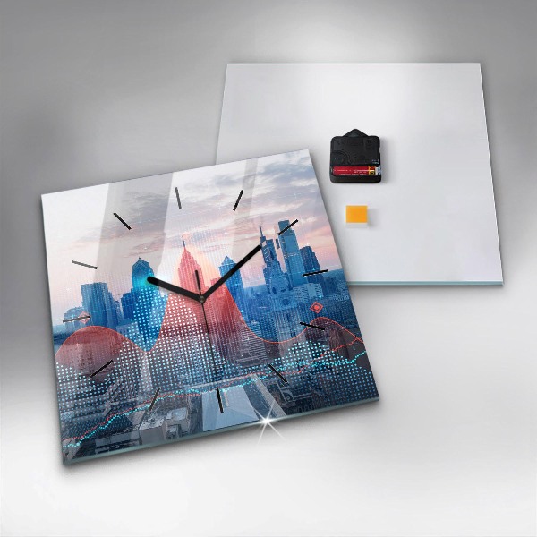 Ceas pătrat de perete din sticlă Zgârie-nori din Philadelphia