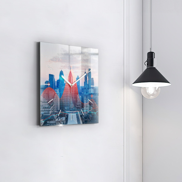 Ceas pătrat de perete din sticlă Zgârie-nori din Philadelphia