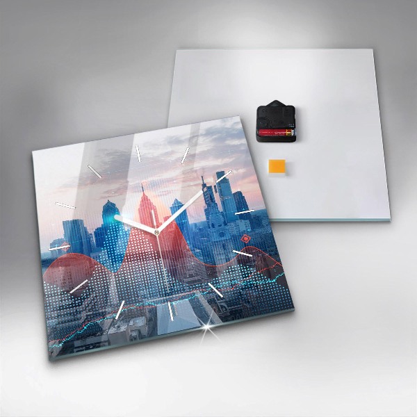 Ceas pătrat de perete din sticlă Zgârie-nori din Philadelphia