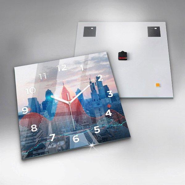 Ceas pătrat de perete din sticlă Zgârie-nori din Philadelphia