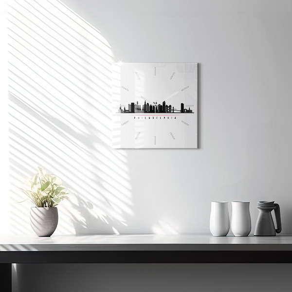 Ceas pătrat de perete din sticlă ilustrație Philadelphia