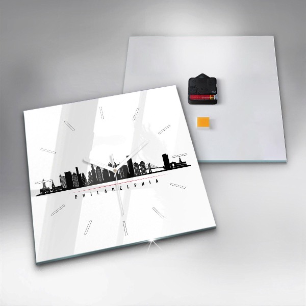 Ceas pătrat de perete din sticlă ilustrație Philadelphia