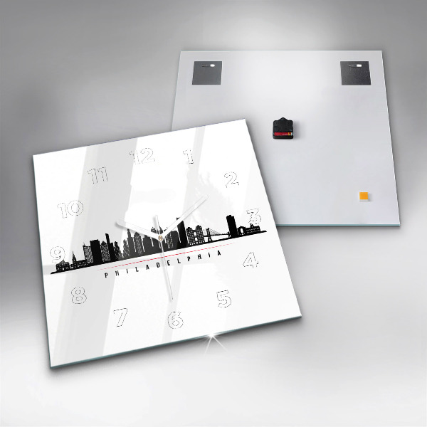 Ceas pătrat de perete din sticlă ilustrație Philadelphia