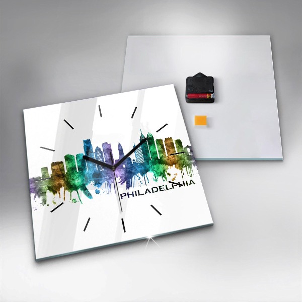Ceas pătrat de perete din sticlă Filadelfia colorată