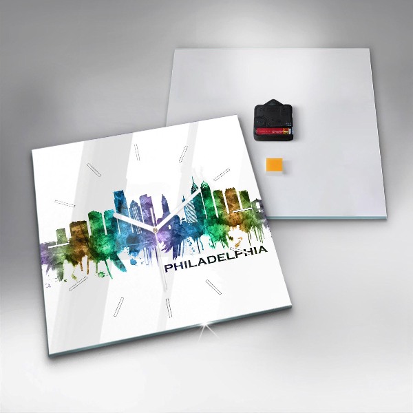 Ceas pătrat de perete din sticlă Filadelfia colorată