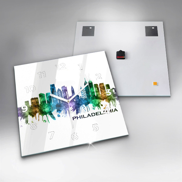 Ceas pătrat de perete din sticlă Filadelfia colorată