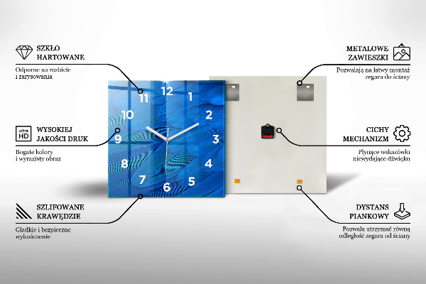 Ceas pătrat de perete din sticlă Filadelfia colorată