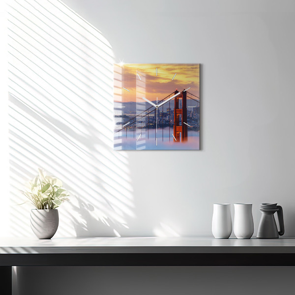 Ceas pătrat de perete din sticlă Pod din San Francisco