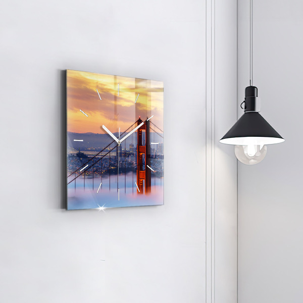 Ceas pătrat de perete din sticlă Pod din San Francisco