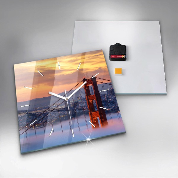 Ceas pătrat de perete din sticlă Pod din San Francisco