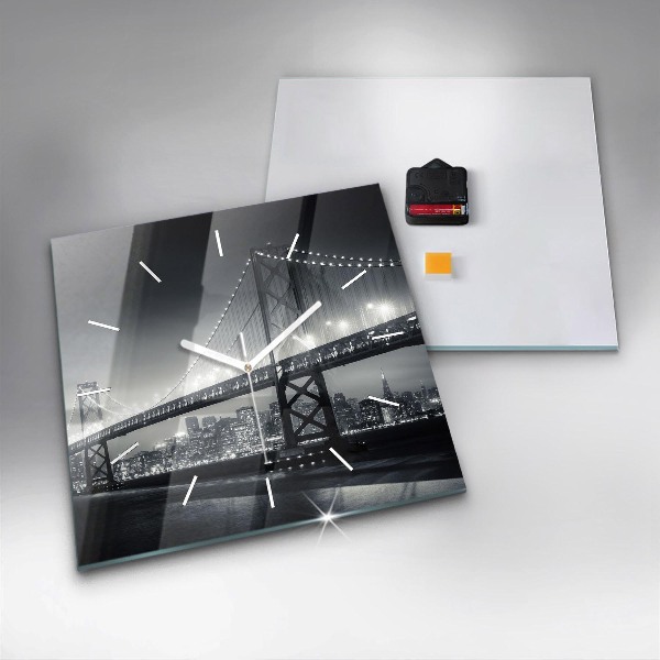Ceas pătrat de perete din sticlă Pod noaptea San Francisco