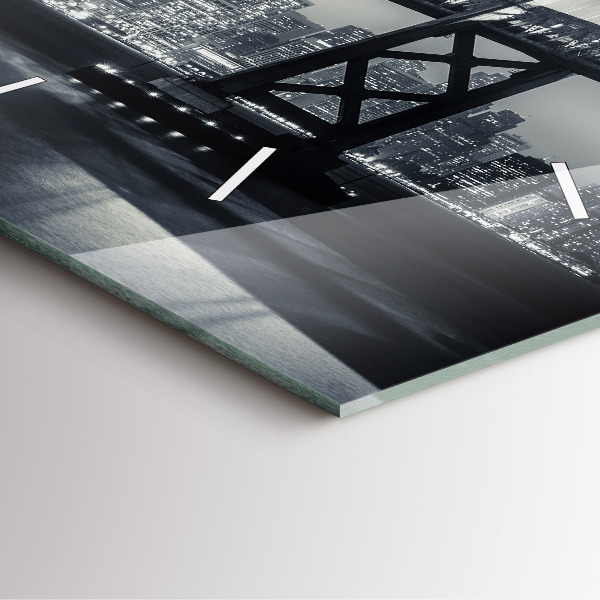 Ceas pătrat de perete din sticlă Pod noaptea San Francisco