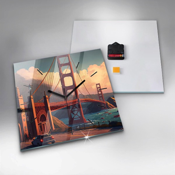 Ceas pătrat de perete din sticlă Pod din San Francisco