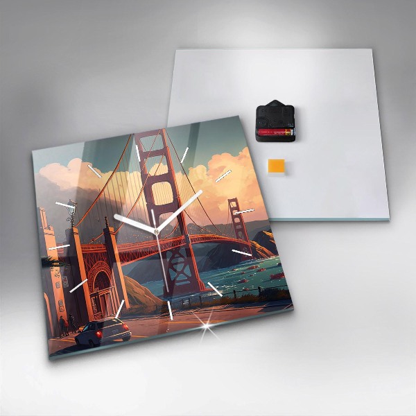 Ceas pătrat de perete din sticlă Pod din San Francisco