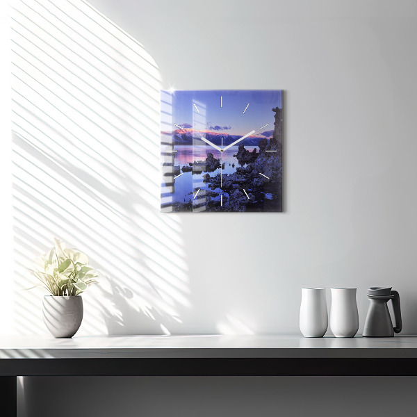 Ceas pătrat de perete din sticlă Lacul California