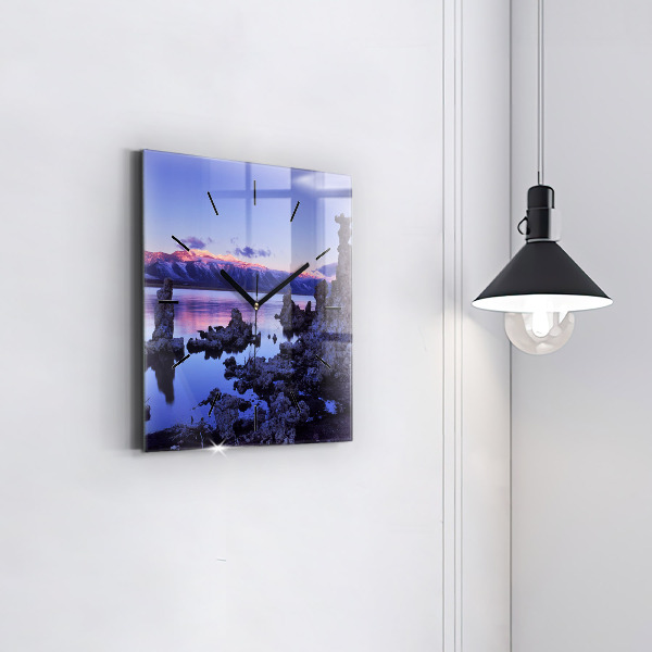 Ceas pătrat de perete din sticlă Lacul California