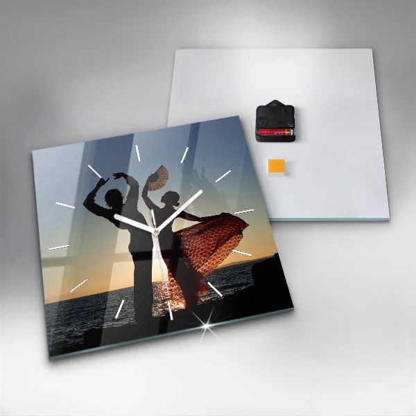 Ceas pătrat de perete din sticlă Dans spaniol pe mare